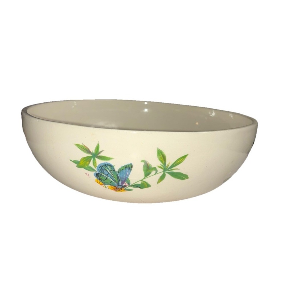 Bowl  Butterflies 6.75" Round Signed KB  1979 Studio Pottery Vintage